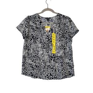 Hilary‎ Radley Printed Blouse Short Sleeve Navy Small Top Tee Layering Workwear